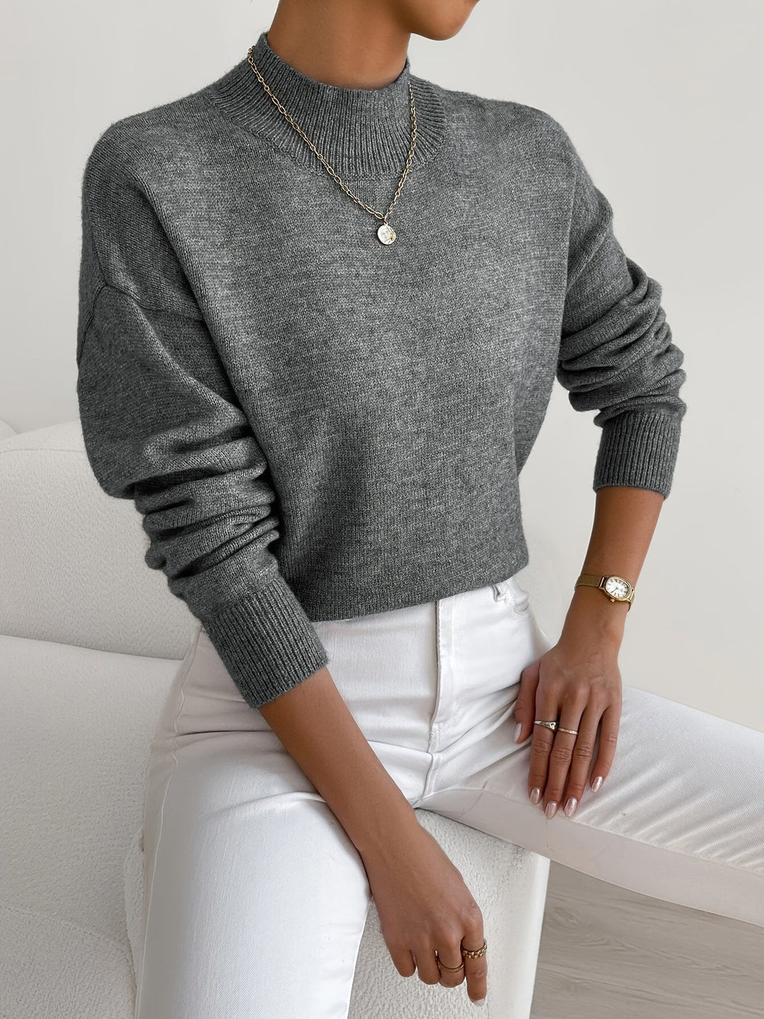 Maglione a Collo Alto in Maglia Fine