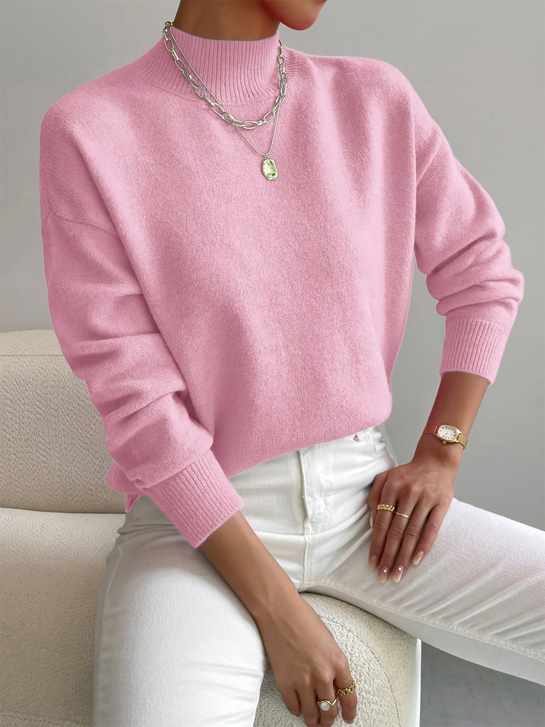 Maglione a Collo Alto in Maglia Fine