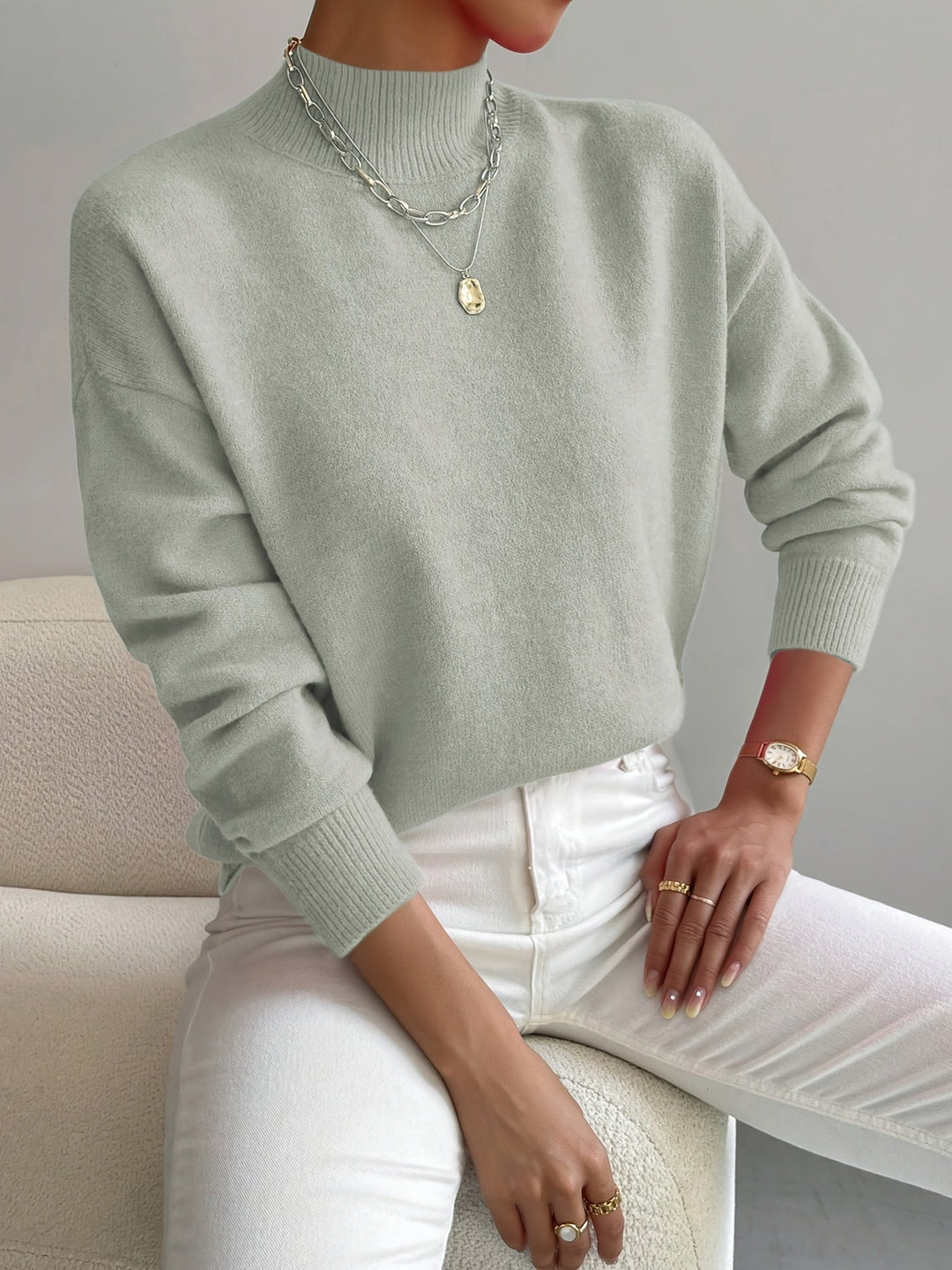 Maglione a Collo Alto in Maglia Fine