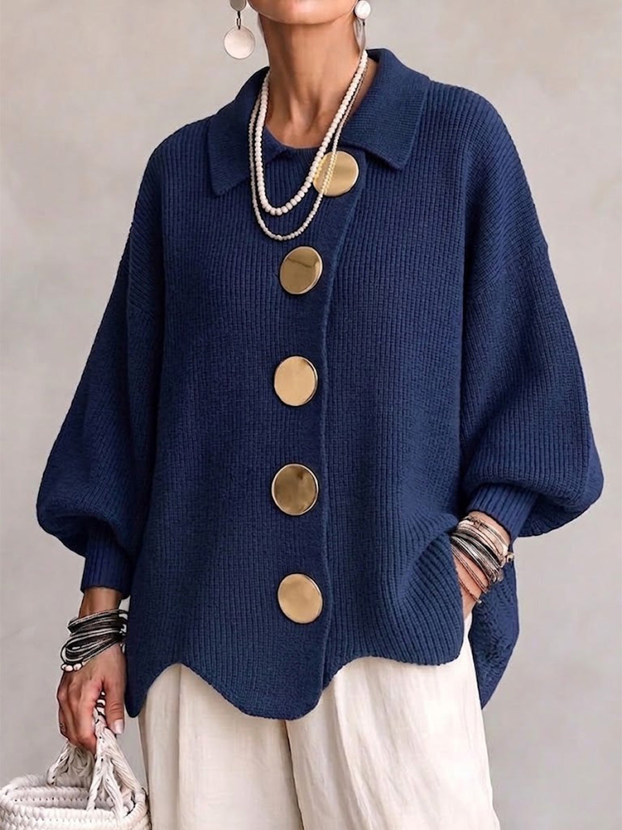 Isabella Cardigan Oversize con Colletto Blu Navy