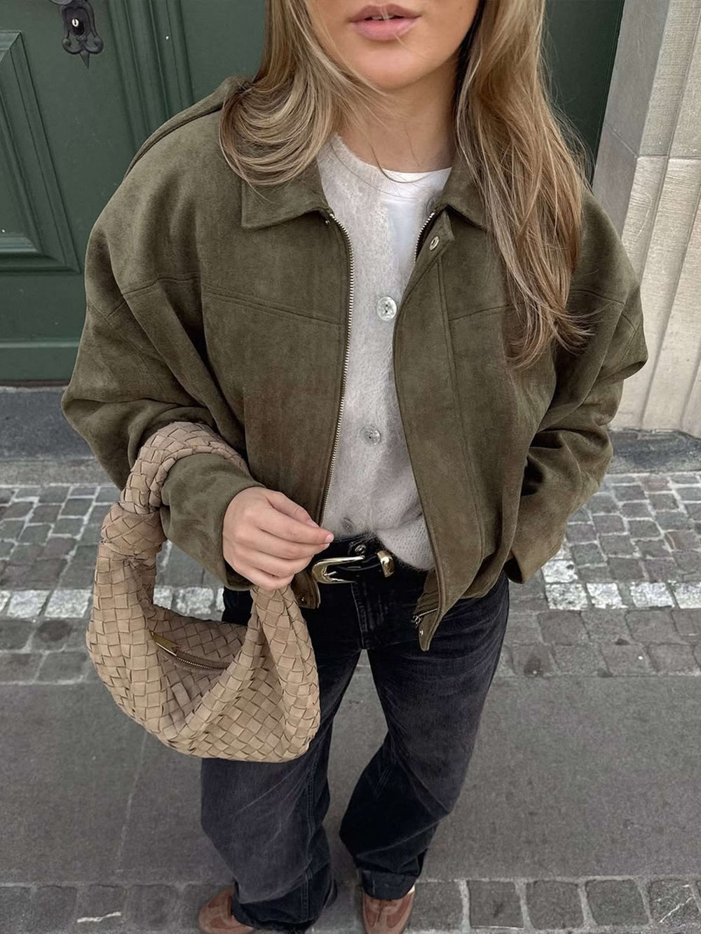 Vittoria Bomber in Ecopelle Scamosciata Marrone